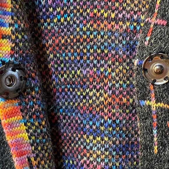 NEW Creation Womens Sz M Cardigan Sweater Snap Wool Blend Dark Gray/Multi Fringe - Picture 5 of 12
